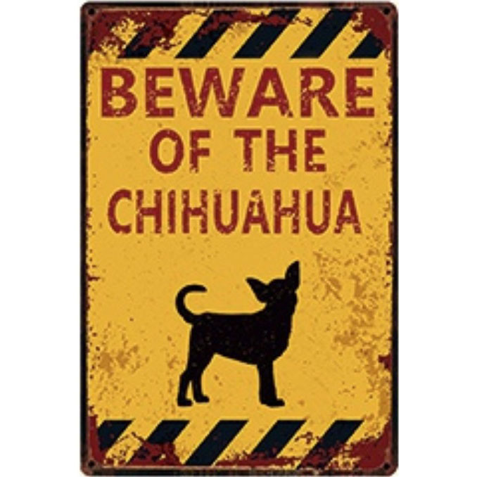 A2785 メタル サイン 金属 製 ブリキ 看板 プレート パネル 注意 警告 防犯 動物 ペット 犬 番犬 猛犬 チワワ 【4621】拍卖