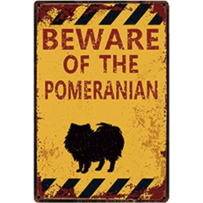 A2776 メタル サイン 金属 ブリキ 看板 プレート パネル 注意 警告 防犯 動物 ペット 犬 番犬 猛犬 ポメラニアン 【4607拍卖