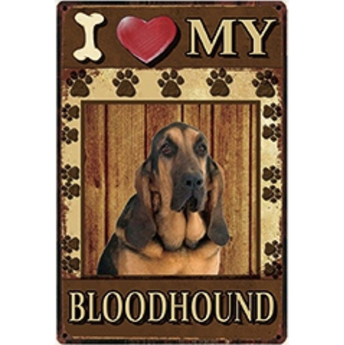 A1379 メタル サイン ブリキ 看板 金属 プレート アート パネル 店 注意 動物 ペット 愛 犬 I LOVE MY BLOODHOUND【3979】拍卖
