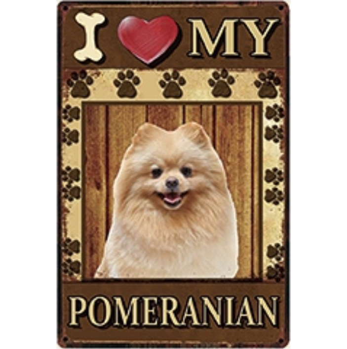 A1398 メタル サイン ブリキ 看板 金属 プレート アート パネル 店 注意 動物 ペット 愛 犬 I LOVE MY ポメラニアン 3996拍卖