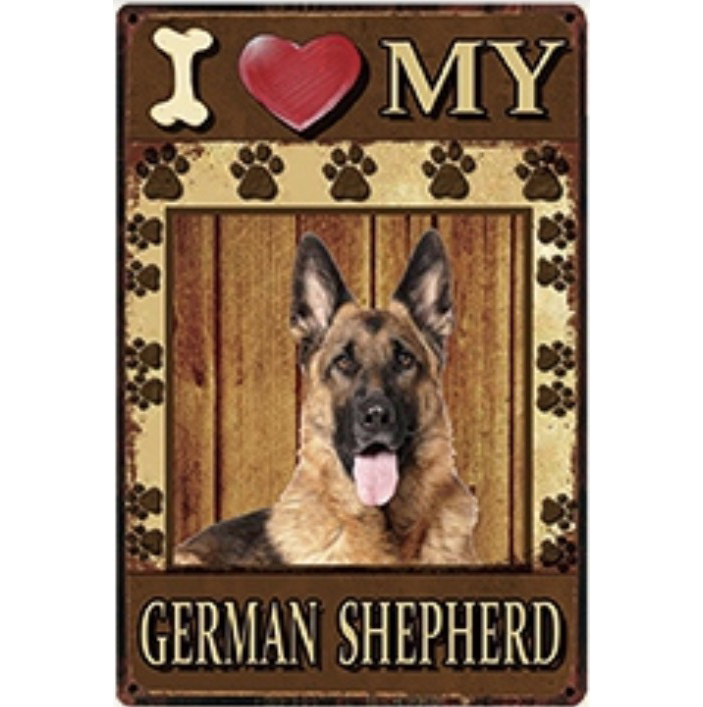 A1391 メタル サイン ブリキ 看板 金属 製 プレート パネル 店 注意 動物 ペット 猛犬 愛 犬 I LOVE MY シェパード 3990拍卖