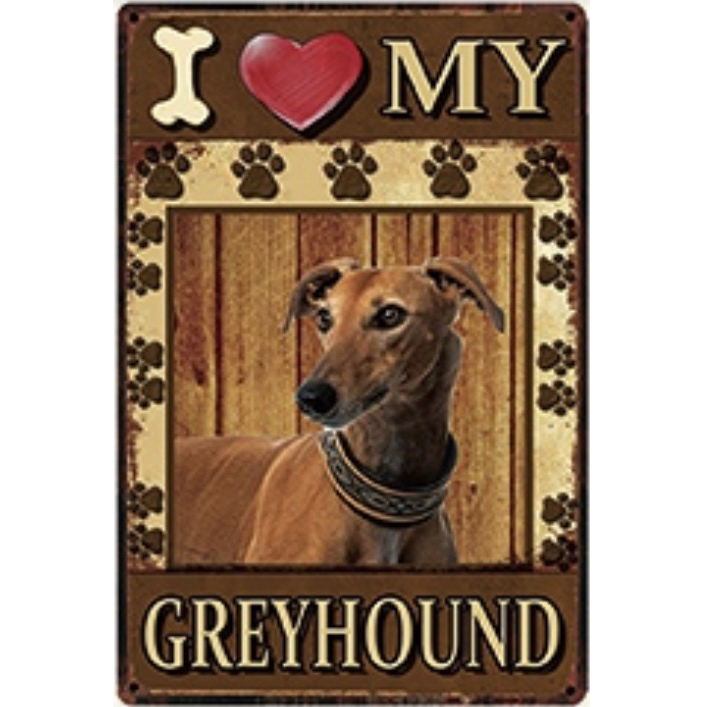 A1389 メタル サイン ブリキ 看板 金属 製 プレート パネル 店 注意 動物 ペット 愛 犬 I LOVE MY グレイハウンド 【3988】拍卖