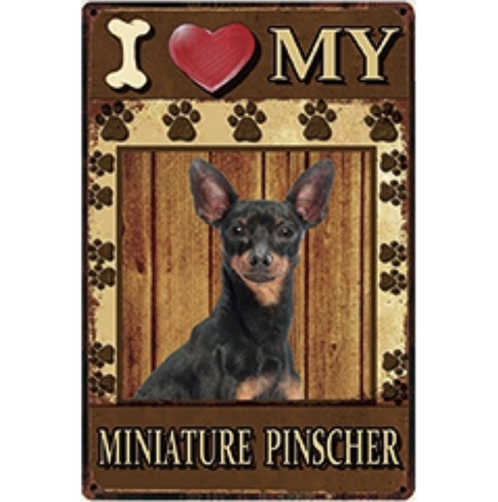 A1397 メタル サイン ブリキ 看板 金属 プレート パネル 店 注意 動物 ペット 愛 犬 I LOVE MY ミニチュア ピンシャー 3995拍卖