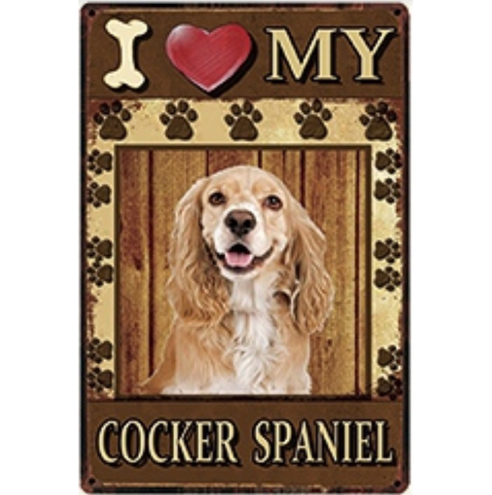A1393 メタル サイン ブリキ 看板 金属 プレート パネル 店 注意 動物 ペット 愛 犬 I LOVE MY コッカー スパニエル 3992拍卖