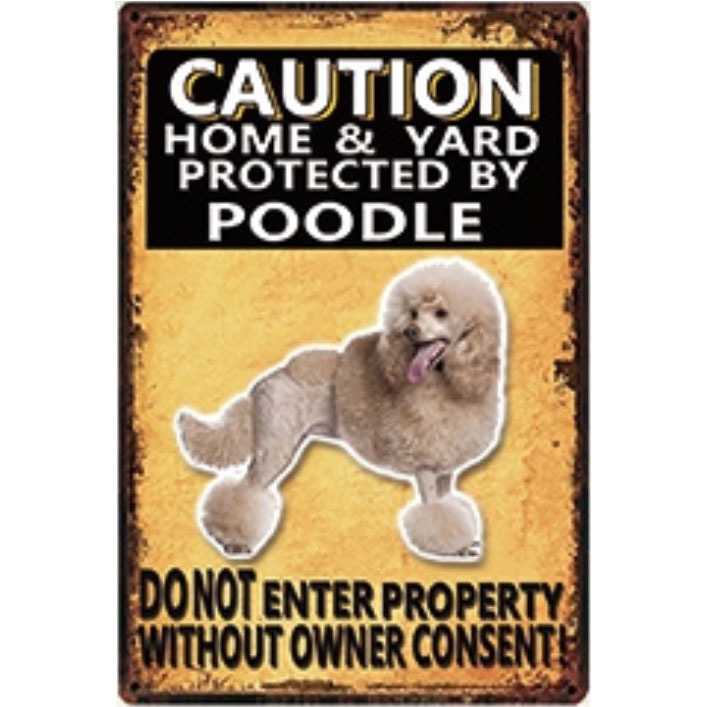 A2531 メタル サイン 金属 製 ブリキ 看板 プレート 店 注意 警告 危険 防犯 動物 ペット 犬 番犬 猛犬 プードル 4309拍卖