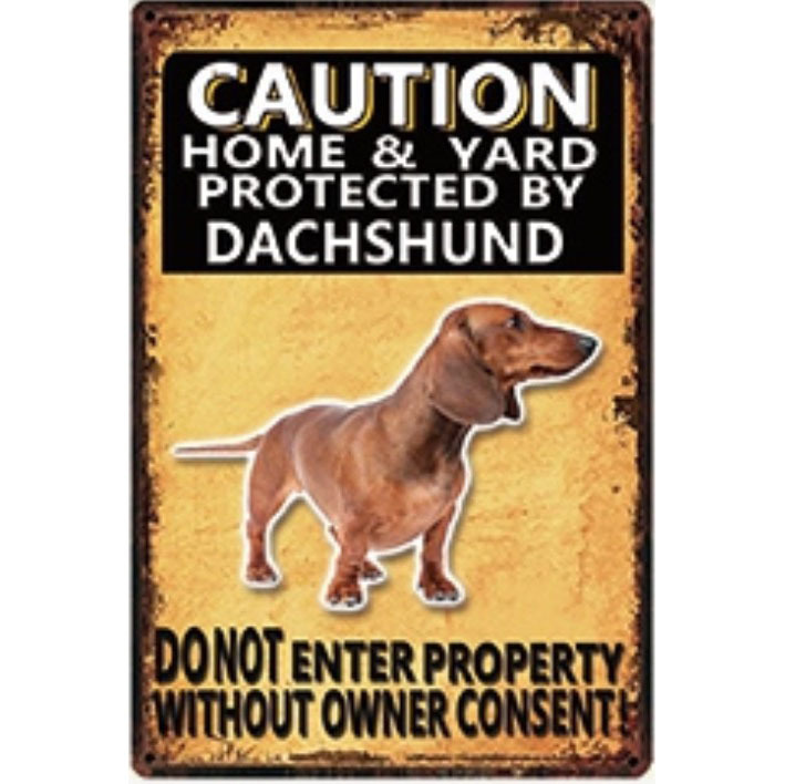 A2538 メタル サイン 金属 ブリキ 看板 プレート 店 注意 警告 危険 防犯 動物 ペット 猛 犬 番犬 ダックスフンド 4317拍卖