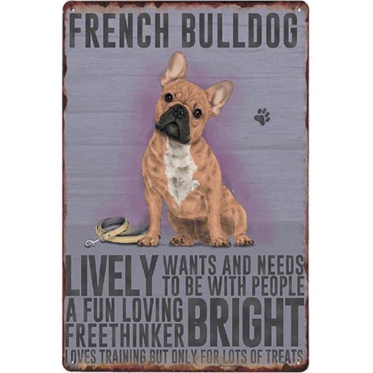 A1673 メタル サイン ブリキ 看板 金属 製 プレート アート パネル 店 注意 動物 ペット 愛 犬 フレンチ ブルドッグ【1155拍卖