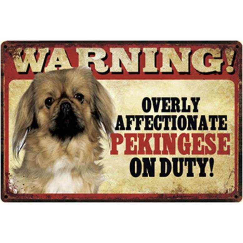 A795 メタル サイン ブリキ 看板 金属 製 プレート 店 注意 警告 危険 防犯 動物 ペット 猛 犬 番犬 ペキニーズ【3170】拍卖