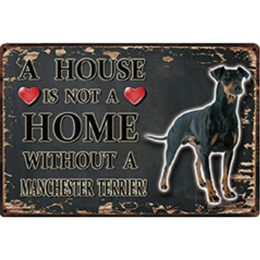 A3313 メタル サイン ブリキ 看板 金属 製 プレート パネル 店 注意 警告 動物 ペット 犬 マンチェスター テリア 【3938】拍卖