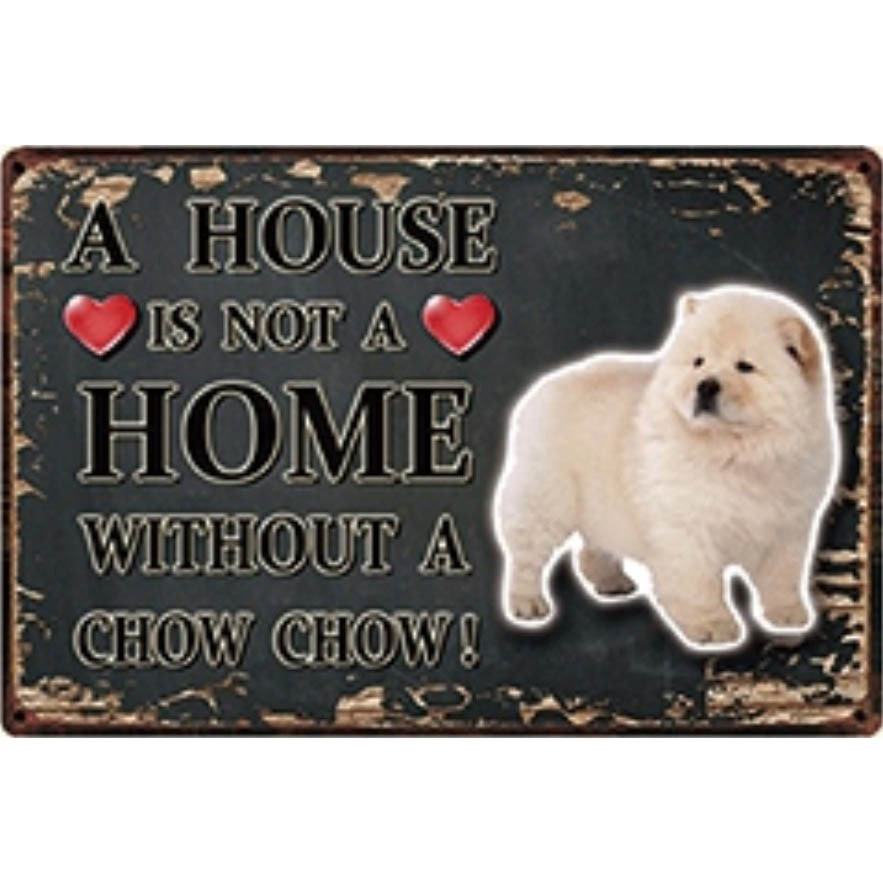 A3319 メタル サイン ブリキ 看板 金属 製 プレート アート パネル 店 注意 警告 動物 ペット 犬 HOME チャウチャウ【3944拍卖