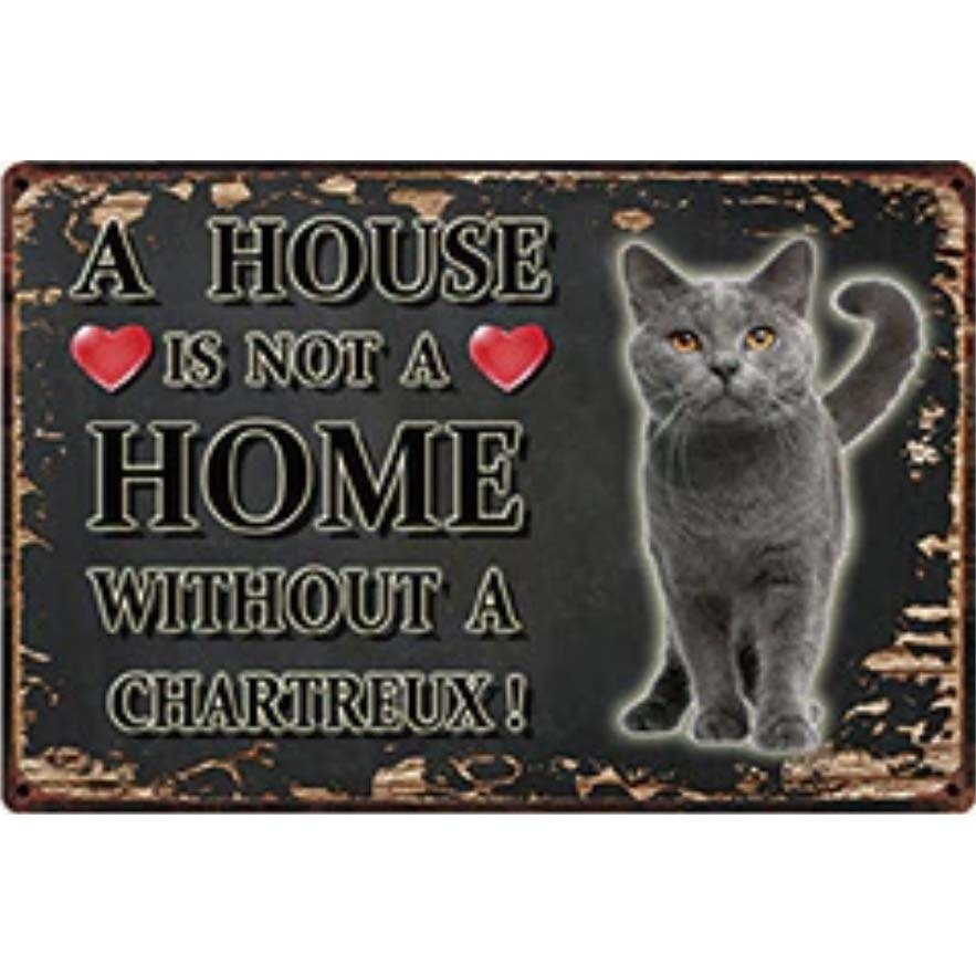 A3372 メタル サイン ブリキ 看板 金属 プレート アート パネル 店 注意 危険 動物 ペット 猫 HOME シャルトリュー【3221拍卖