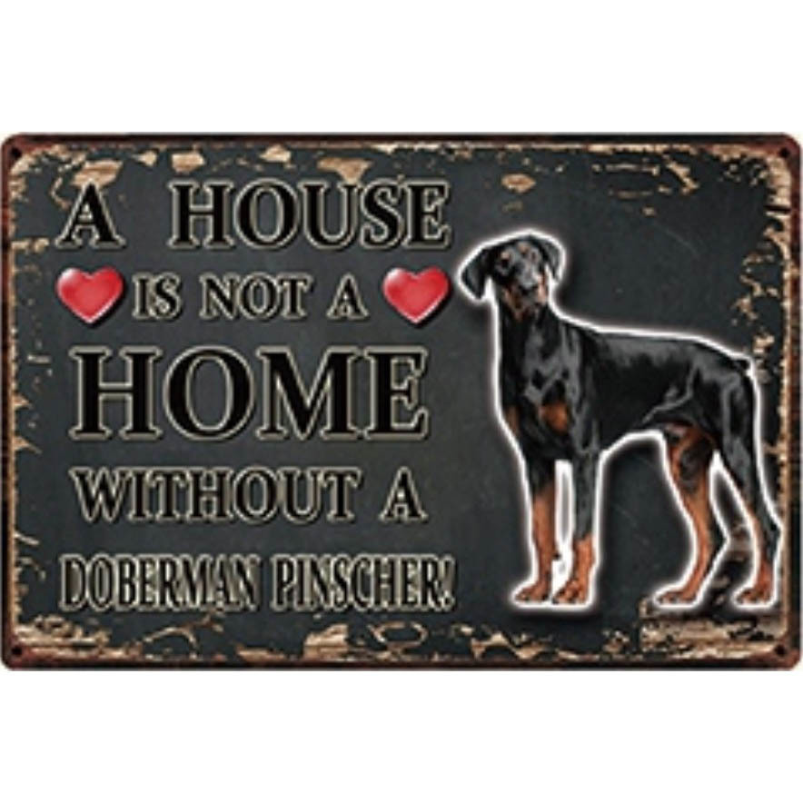 A3307 メタル サイン ブリキ 看板 金属 製 プレート パネル 店 注意 警告 動物 ペット 犬 ドーベルマン ピンシャー【3948】拍卖