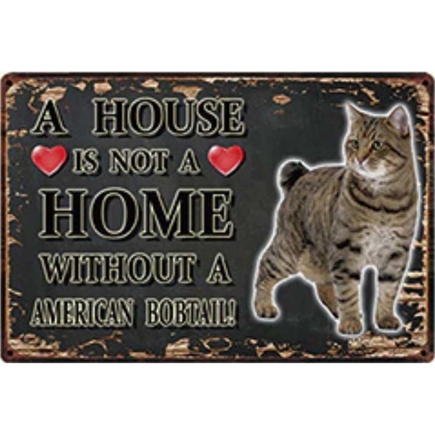 A3379 メタル サイン ブリキ 看板 金属 プレート アート パネル 店 注意 危険 動物 ペット 猫 アメリカン ボブテイル【3231拍卖