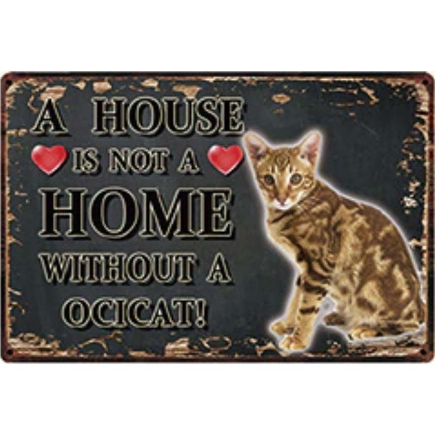 A3381 メタル サイン ブリキ 看板 金属 製 プレート アート パネル 店 注意 危険 動物 ペット 猫 HOME オシキャット【3233拍卖