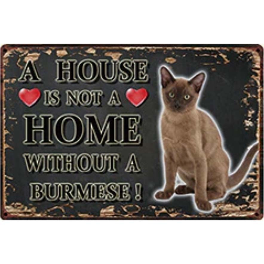 A3390 メタル サイン ブリキ 看板 金属 製 プレート アート パネル 店 注意 危険 動物 ペット 猫 HOME バーミーズ【3243】拍卖