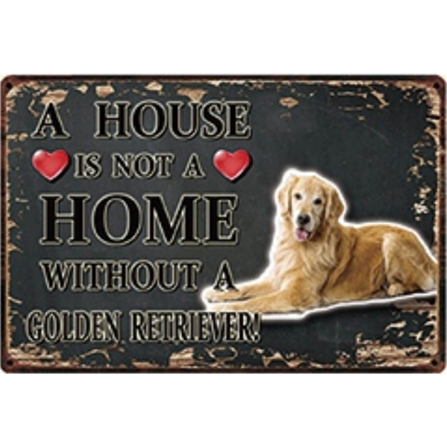 A3305 メタル サイン ブリキ 看板 金属 プレート パネル 店 注意 警告 動物 ペット 犬 HOME ゴールデン レトリバー【3929】拍卖