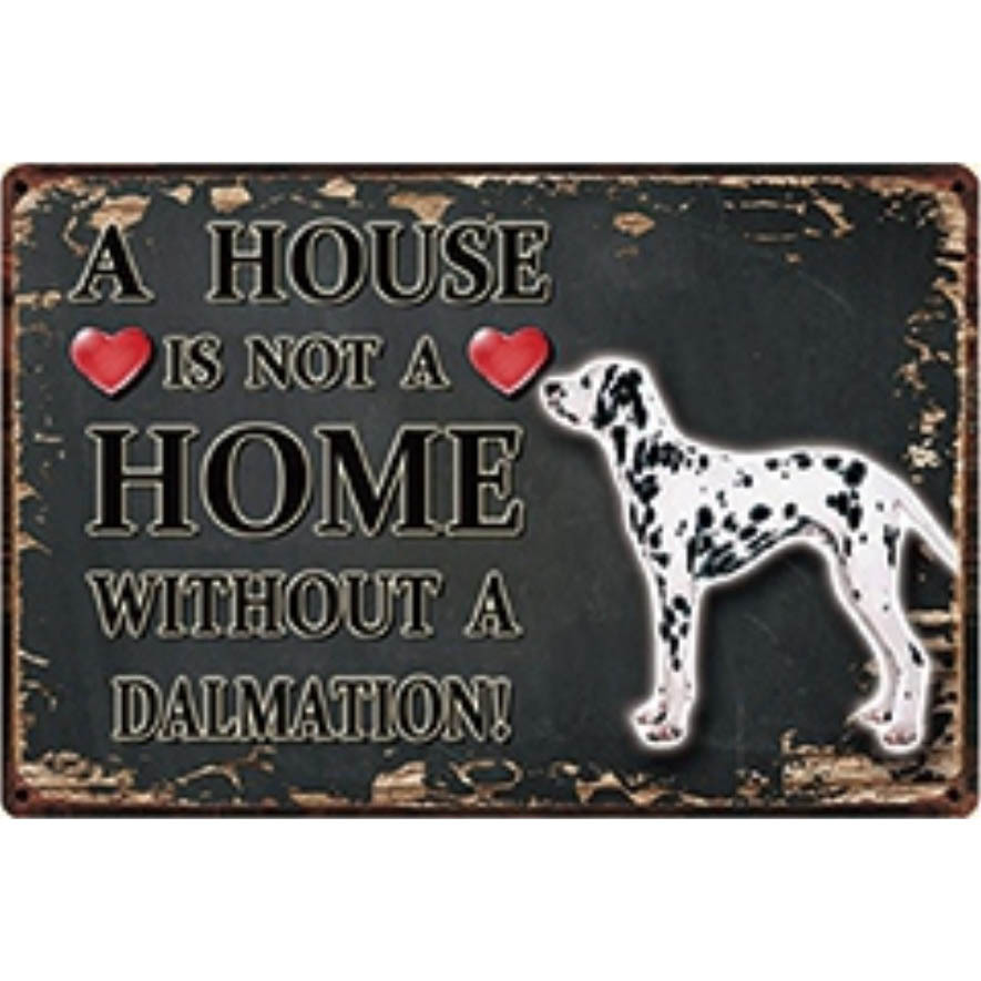 A3322 メタル サイン ブリキ 看板 金属 製 プレート アート パネル 店 注意 警告 動物 ペット 犬 HOME ダルメシアン【3947拍卖