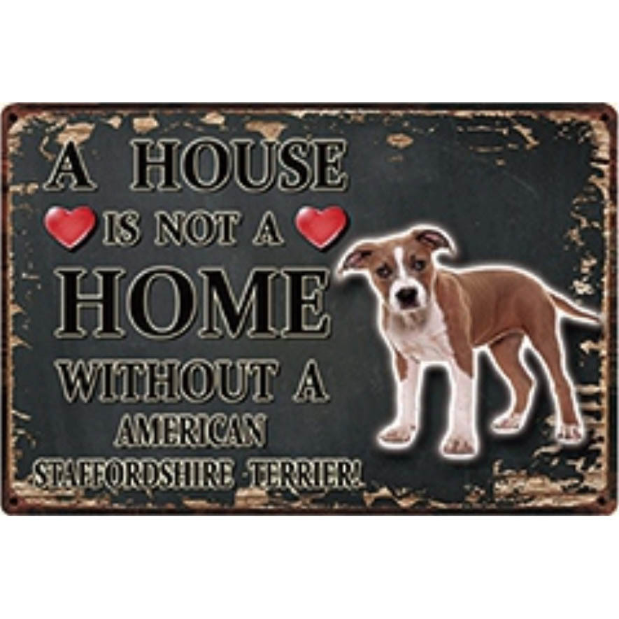 A3318 メタル サイン ブリキ 看板 金属 プレート 店 注意 警告 動物 ペット 犬 アメリカン スタッフォードシャー テリア 3943拍卖