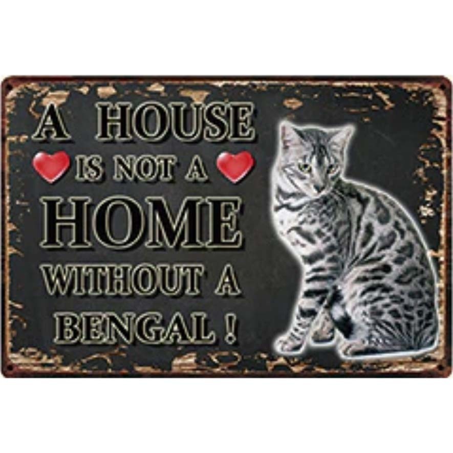 A3387 メタル サイン ブリキ 看板 金属 製 プレート アート パネル 店 注意 危険 動物 ペット 猫 HOME ベンガル【3240】拍卖