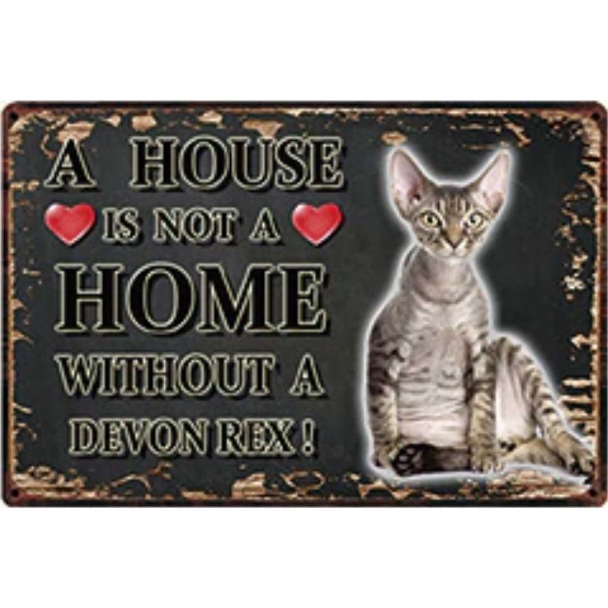 A3374 メタル サイン ブリキ 看板 金属 プレート アート パネル 店 注意 危険 動物 ペット 猫 HOME デボン レックス【3223拍卖