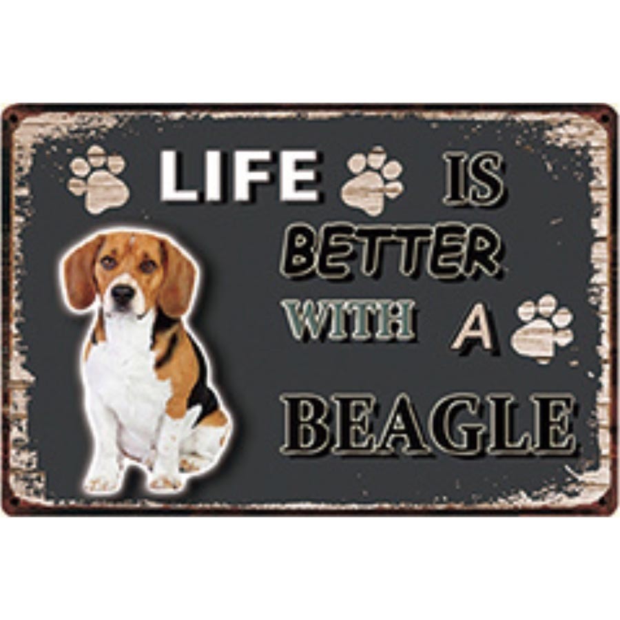 A3143 メタル サイン ブリキ 看板 金属 製 プレート パネル 店 注意 警告 動物 ペット 犬 番犬 LIFE IS ビーグル 【3392拍卖