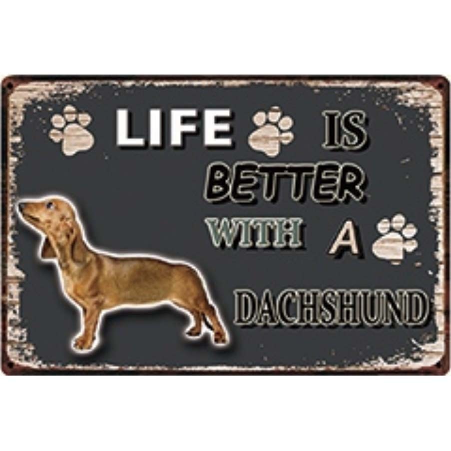 A3178 メタル サイン ブリキ 看板 金属 製 プレート パネル 注意 警告 動物 ペット 犬 番犬 LIFE IS ダックスフンド【3971拍卖