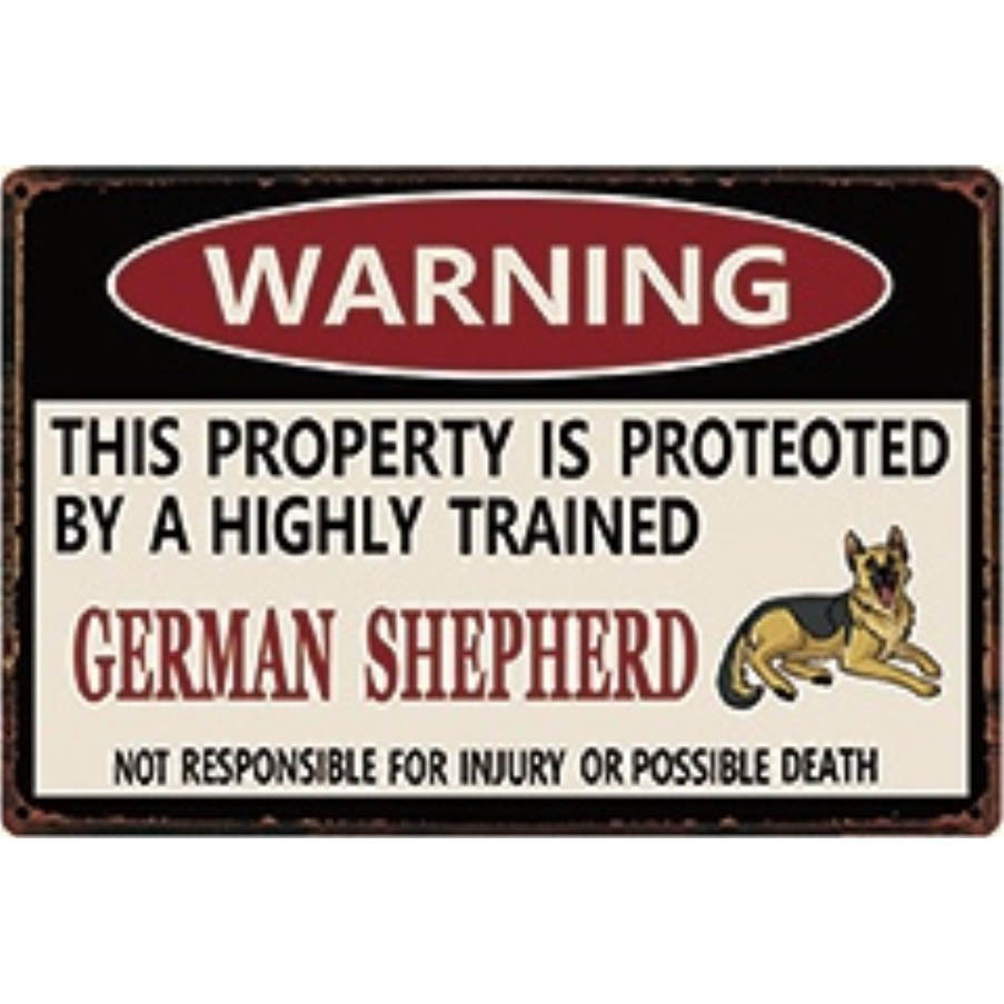 A2814 メタル サイン 金属 製 ブリキ 看板 プレート 店 注意 警告 危険 防犯 動物 ペット 犬 番犬 猛犬 シェパード 4639拍卖