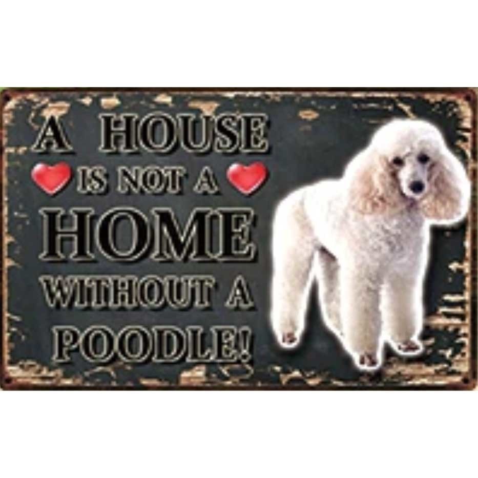 A3393 メタル サイン ブリキ 看板 金属 製 プレート アート パネル 店 注意 危険 動物 ペット 犬 HOME プードル【3580】拍卖