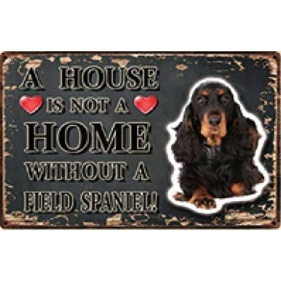 A3412 メタル サイン ブリキ 看板 金属 プレート アート パネル 店 注意 危険 動物 ペット 犬 フィールド スパニエル【3594拍卖