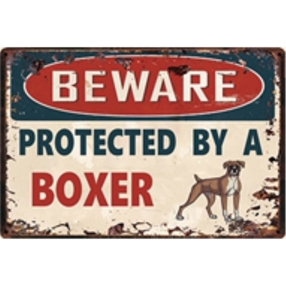 A2800 メタル サイン 金属 製 ブリキ 看板 プレート パネル 店 注意 危険 防犯 動物 ペット 犬 番犬 猛犬 ボクサー 4656拍卖