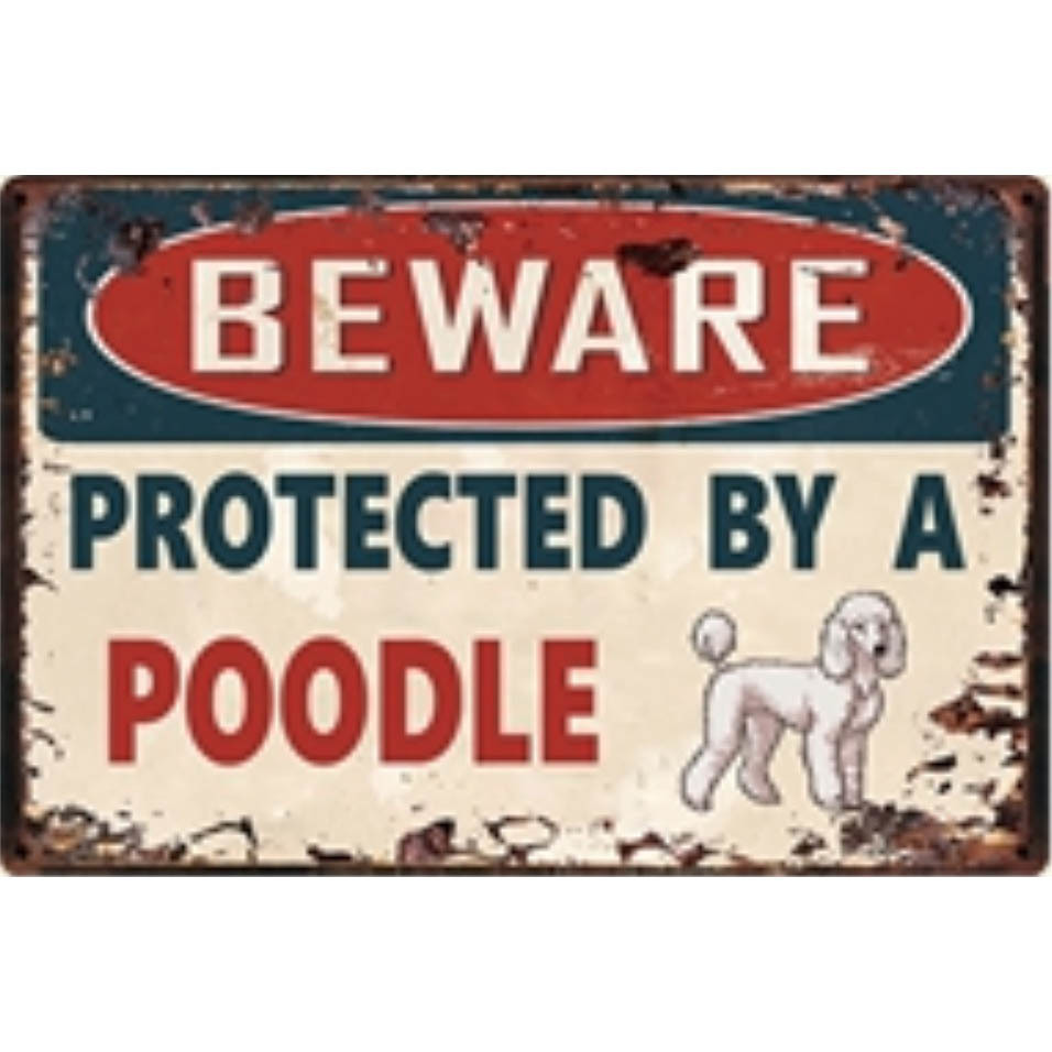 A2788 メタル サイン 金属 製 ブリキ 看板 プレート パネル 店 注意 危険 防犯 動物 ペット 犬 番犬 猛犬 プードル 4662拍卖
