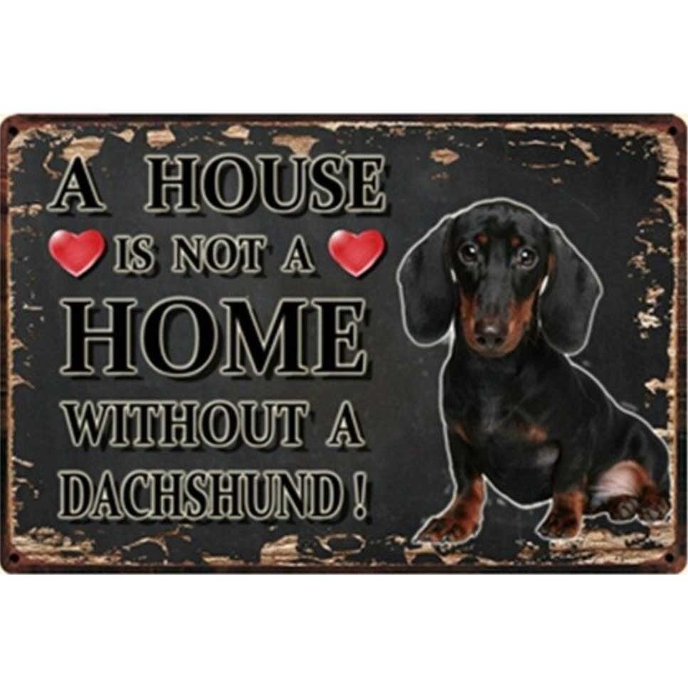 A3335 メタル サイン ブリキ 看板 金属 プレート アート パネル 店 注意 警告 動物 ペット 犬 HOME ダックスフンド【3081拍卖