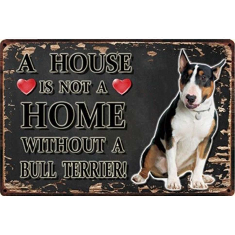 A3330 メタル サイン ブリキ 看板 金属 製 プレート アート パネル 店 注意 警告 動物 ペット 犬 HOME ブルテリア【3076】拍卖