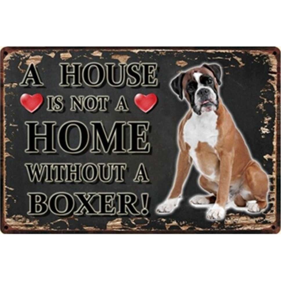 A3340 メタル サイン ブリキ 看板 金属 製 プレート アート パネル 店 注意 警告 動物 ペット 犬 HOME ボクサー【3086】拍卖