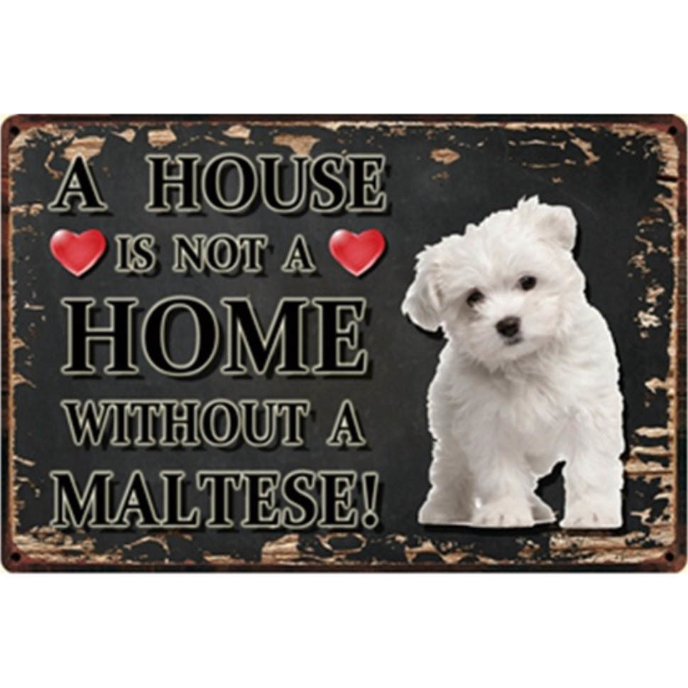 A3323 メタル サイン ブリキ 看板 金属 製 プレート アート パネル 店 注意 警告 動物 ペット 犬 HOME マルチーズ【3070】拍卖