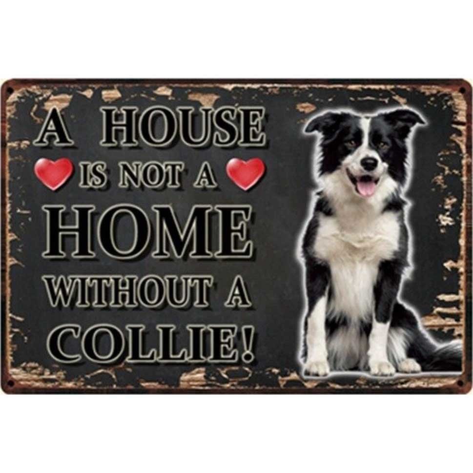 A3338 メタル サイン ブリキ 看板 金属 製 プレート アート パネル 店 注意 危険 動物 ペット 愛 犬 ボーダー コリー【3084拍卖