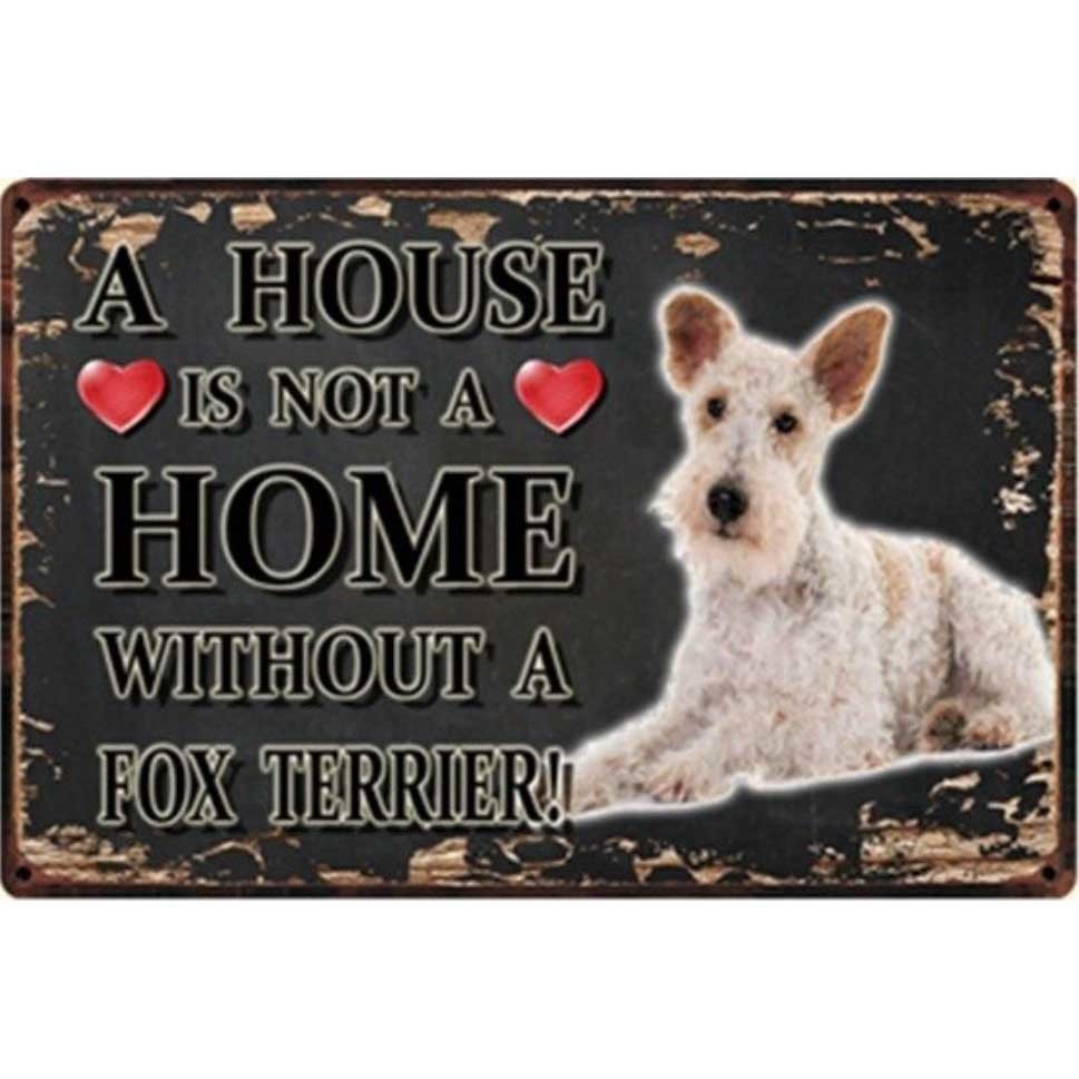 A3353 メタル サイン ブリキ 看板 金属 製 プレート アート パネル 店 注意 危険 動物 ペット 犬 フォックス テリア【3125拍卖