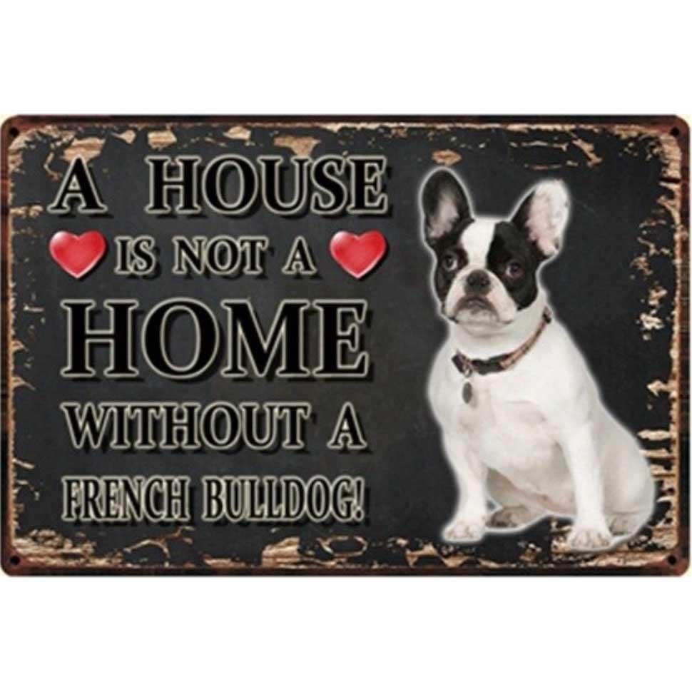 A3354 メタル サイン ブリキ 看板 金属 プレート アート パネル 店 注意 警告 動物 ペット 犬 フレンチ ブルドッグ【3126】拍卖