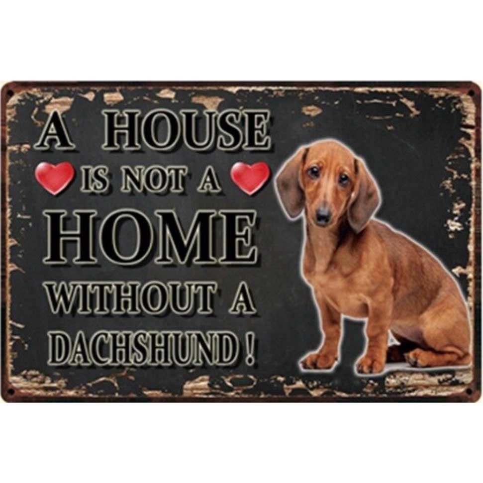 A3349 メタル サイン ブリキ 看板 金属 プレート アート パネル 店 注意 警告 動物 ペット 犬 HOME ダックスフンド【3122拍卖