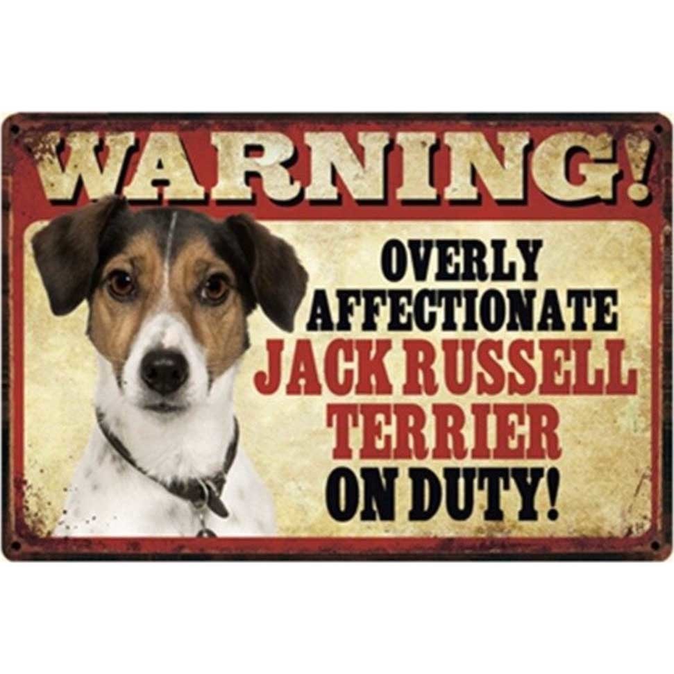 A409 メタル サイン ブリキ 看板 金属 製 プレート 店 注意 危険 防犯 動物 ペット 猛 犬 ジャック ラッセル テリア【3110拍卖