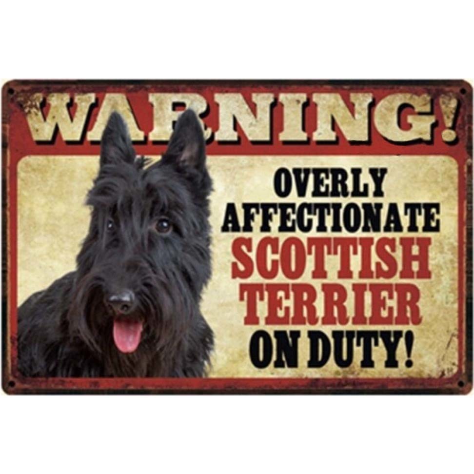 A803 メタル サイン ブリキ 看板 金属 プレート 注意 警告 危険 防犯 動物 ペット 犬 猛犬 スコティッシュ テリア【3179】拍卖