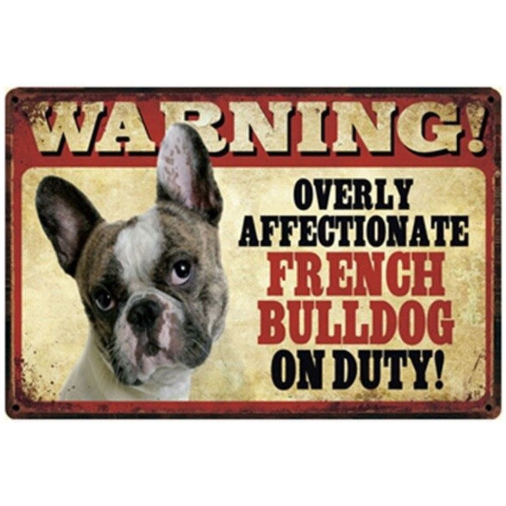 A405 メタル サイン ブリキ 看板 金属 製 プレート パネル 注意 警告 危険 防犯 動物 ペット 犬 フレンチ ブルドッグ【3103拍卖