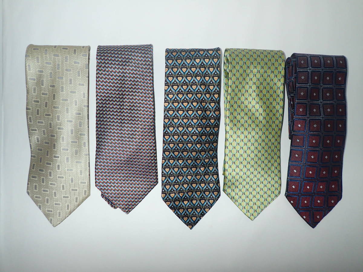 Ermenegildo Zegna エルメネジルド ゼニア ネクタイ 5本セット まとめ売り グレイ あずき色 ライトグリーン ブラウン ハート拍卖