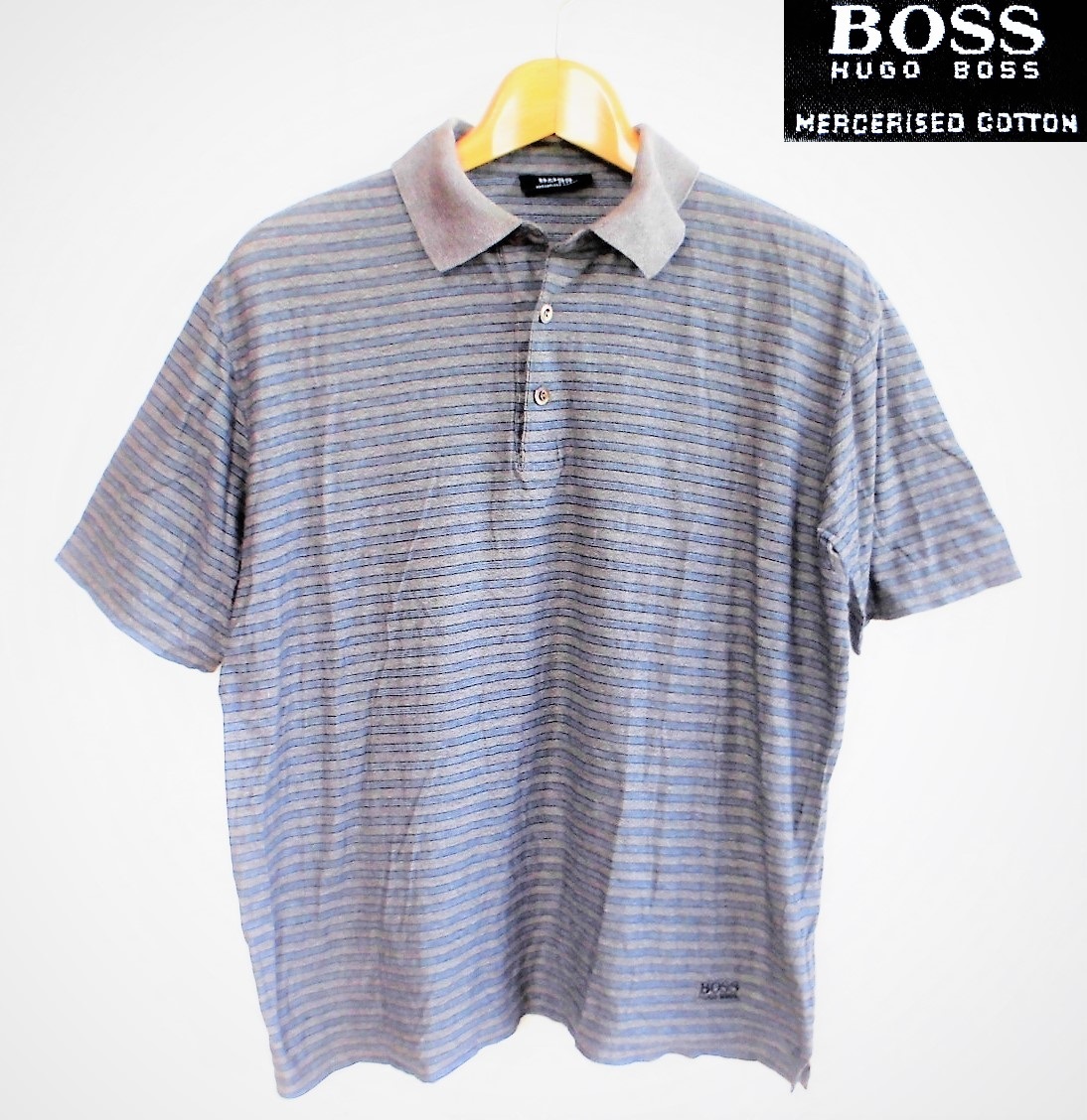 【即決 送料無料】HUGO BOSSヒュウゴボス ミュンヘン 刺繍ロゴ コットン ストレッチ半袖ポロシャツ★メンズLボーダー/日本未上陸アイテム拍卖