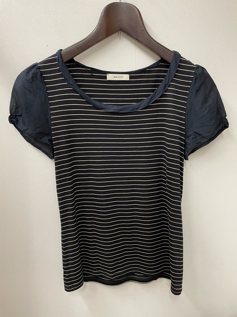送料無料!Ballsey(ボールジィ/トゥモローランド) リヨセル/コットン/ボーダー/袖オーガンジー/Tシャツ/カットソー☆サイズ38拍卖