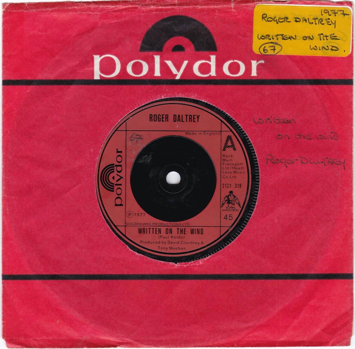 英Orig. 7inch ロジャーダルトリー ROGER DALTREY / Written On The Wind (Polydor) The Who拍卖