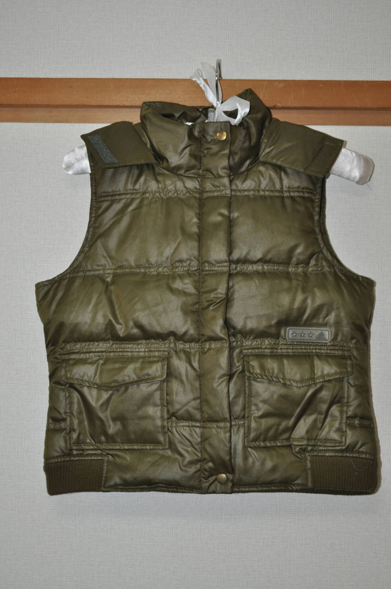 【中古・送料無料】アディダスAdidasダウンベスト140カーキフード脱着不可60%拍卖