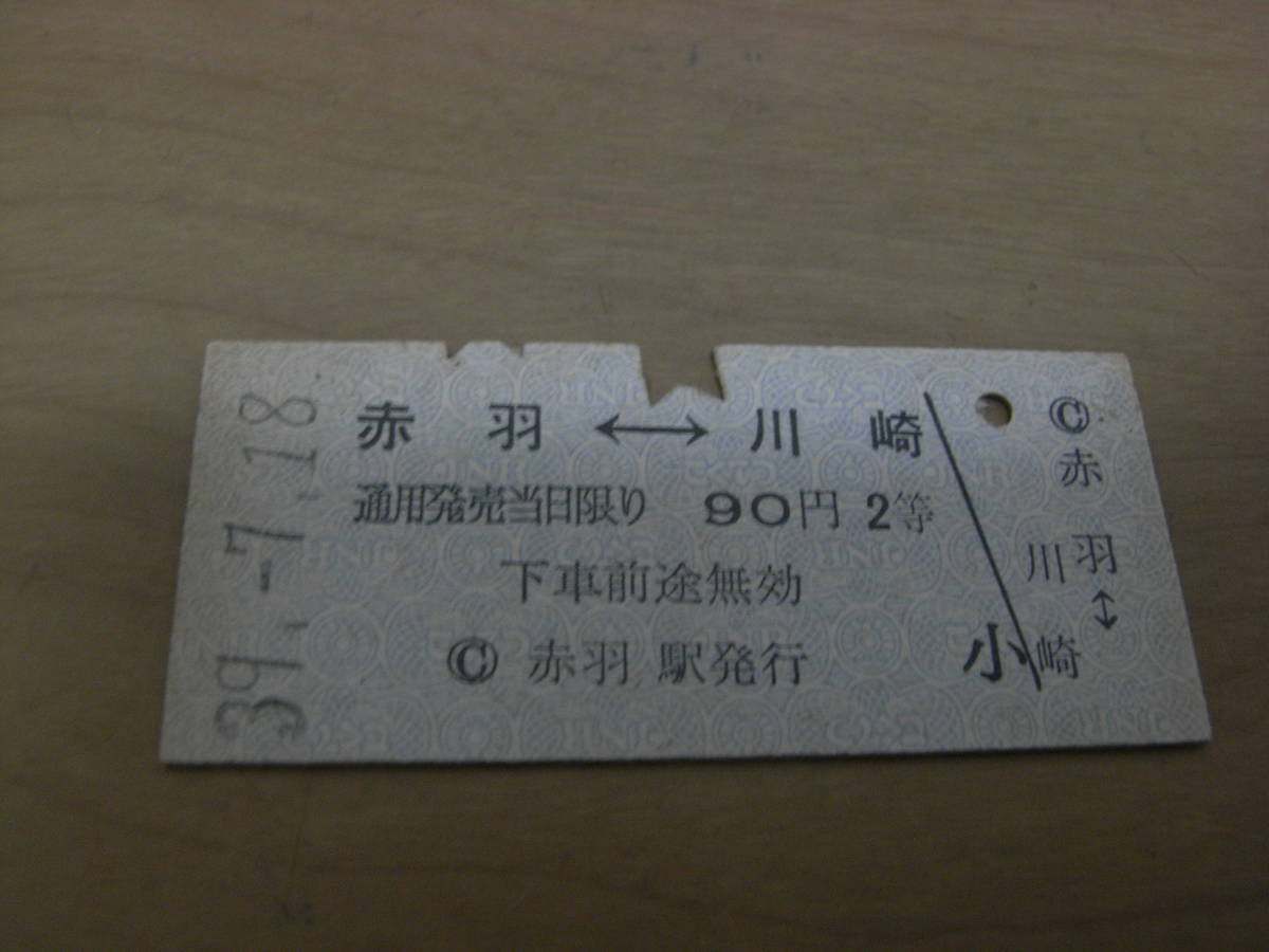 東北本線 赤羽-川崎 90円2等 昭和39年7月18日 赤羽駅発行拍卖