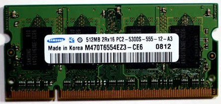 Samsung サムスン ノートPC用メモリ SO-DIMM DDR2 PC2-5300 S 512MB M470T6554EZ3-CE6拍卖