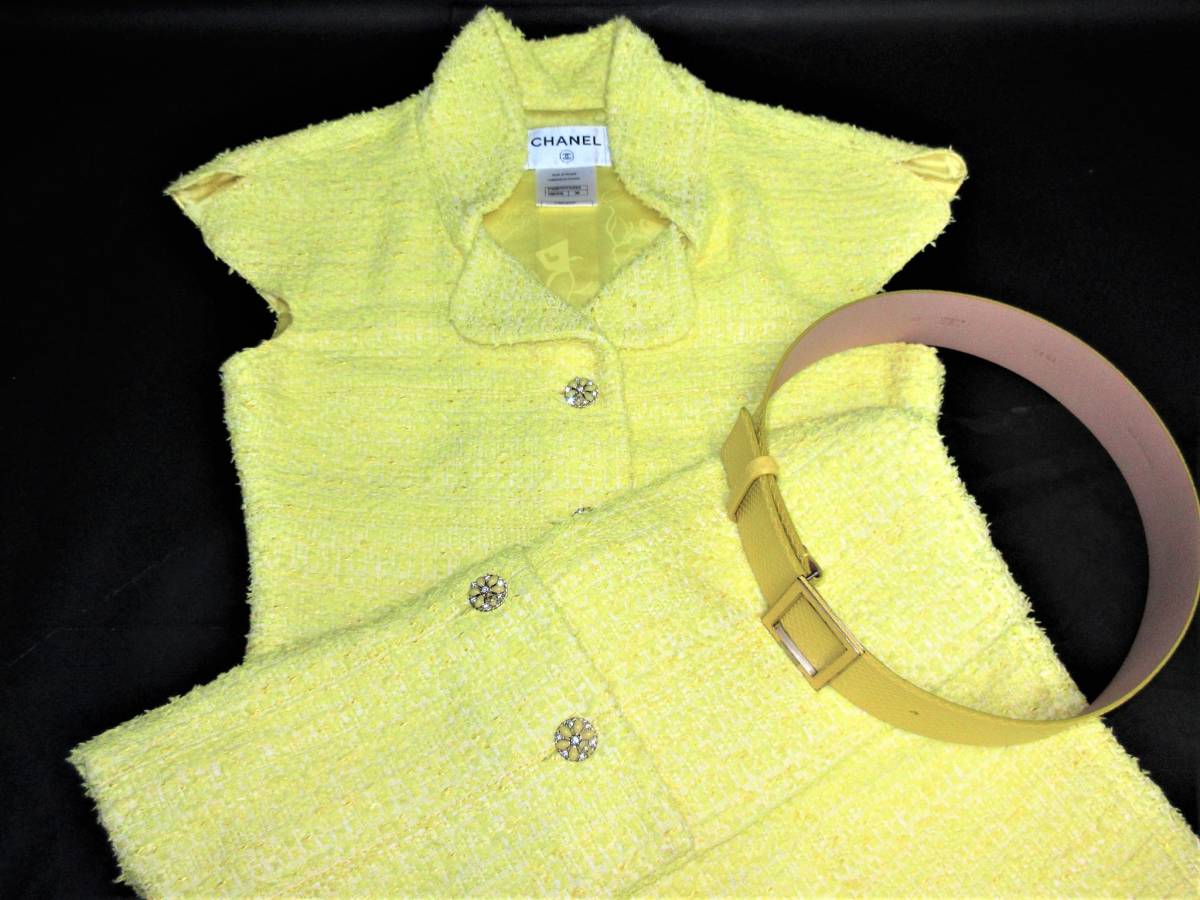 シャネル★P42870V31224★レモンイエローツイードワンピース 38 100万円以上で購入★1回着拍卖